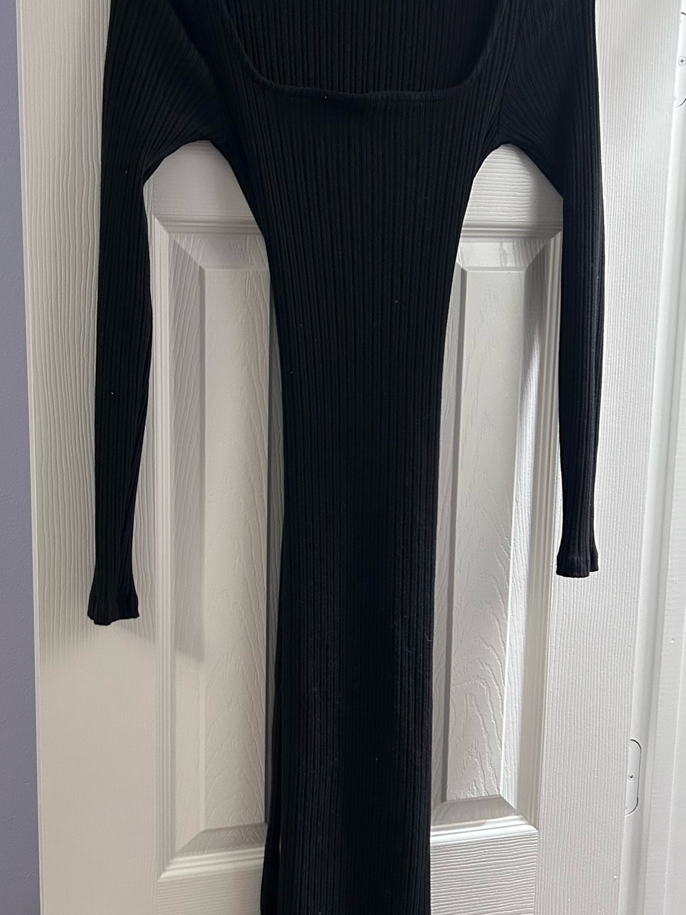 Topshop Black Long Sleeve Ribbed Maxi Dress